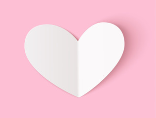 Wall Mural - Empty white paper heart with realistic shadow for your design isolated on pink. Vector illustration 