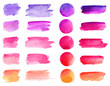 Colorful vector watercolor brush strokes. Rainbow colors watercolor paint stains vector banner backgrounds set