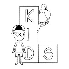 Sticker - kids with blocks characters vector illustration design