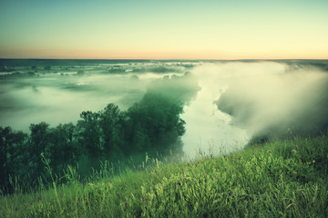 Wall Mural - fog on the river in the morning
