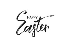 Hand Lettering Happy Easter Calligraphy Text, Isolated On White Background. Vector Illustration.