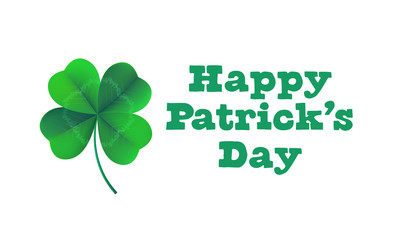 Happy Saint Patrick's day card with shamrock clover on white background. Vector St Patrick lettering for Feast of Saint Patrick festival day on 17 March. Irich holiday greeting card