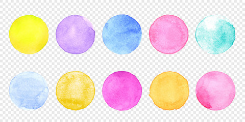 color watercolor circle set. vector smear watercolour splash stain on transparent background. round 