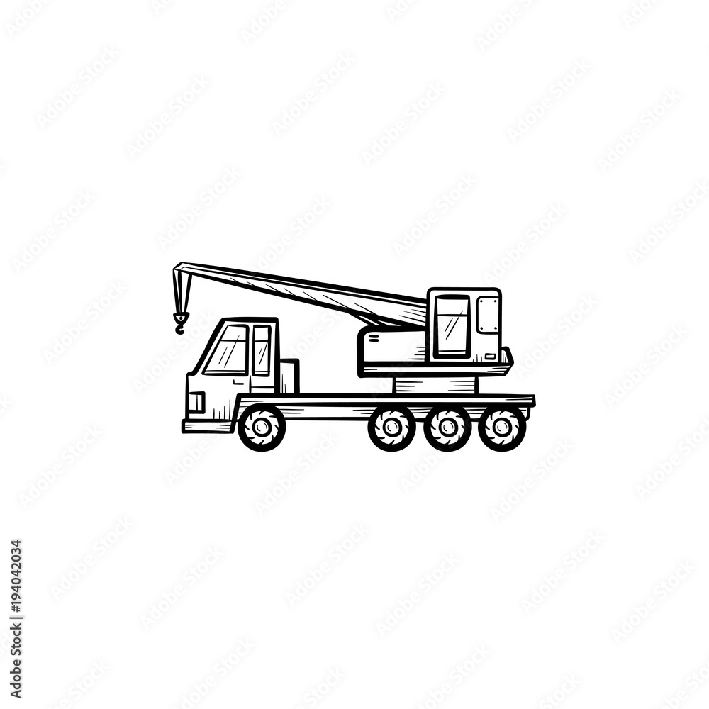 Mobile crane hand drawn outline doodle icon. Construction truck with ...