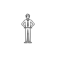 Sticker - Employee businessman hand drawn outline doodle vector icon. Employee sketch illustration for print, web, mobile and infographics isolated on white background.