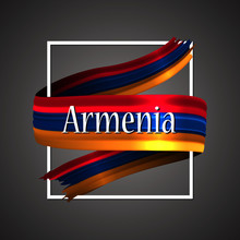 Armenia Flag. Official National Colors. Armenian 3d Realistic Ribbon. Waving Vector Patriotic Glory Flag Stripe Sign. Vector Illustration Background. Icon Design Frame For Banner, Poster Or Print.