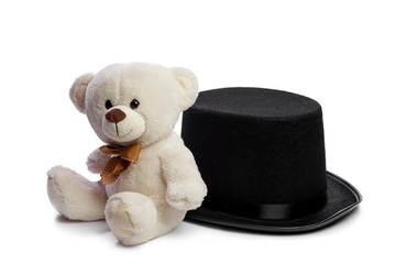 Wall Mural - Isolated teddy bear with a big black hat