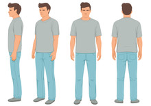  Fashion Man Isolated, Front, Back And Side View, Vector Illustration 