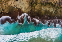 A Drone View Of Incoming Wave At The Terrific Achziv Beach At Northern Israel