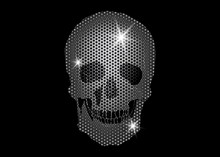 Shiny Skull Of Platinum And Diamonds Glittering Stars . Metallic Skull Element Collection. Day Of The Dead. Icon Symbol Fashion Design Luxury Mosaic Patterns, Vector Isolated Or Black. Disco Head