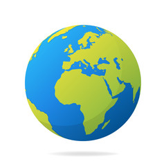 earth globe with green continents. modern 3d world map concept. world map realistic blue ball vector