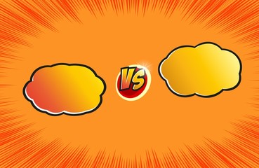 Versus letter background. Cartoon retro design with cloud bubbles. Yellow and orange color. Comics explosion background.