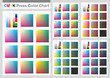 CMYK Press Color Chart. Vector color palette, CMYK process printing match. Cyan. Magenta. Yellow. Black. For digital design, animation, and packaging when CMYK printing is required