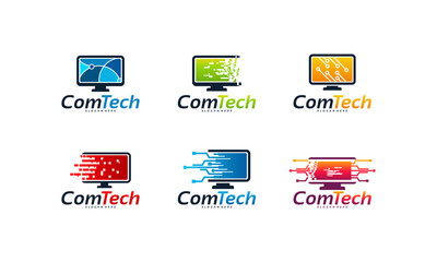 Wall Mural - set of Computer Technology logo designs concept, Fast Computer logo designs concept vector