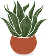 Stylized illustration of an agave plant in a Mexican terra-cotta pot with subtle decorations.  Isolated on white background. 