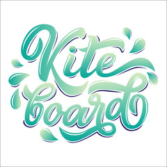 Wall Mural - Kitesurfing lettering logo in graffiti style isolated on white background. Vector illustration for design t-shirts, banners, labels, clothes, apparel, water extreme sports competition.