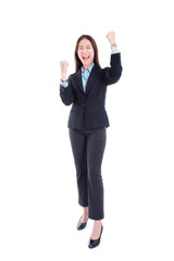 Wall Mural - Beautiful asian businesswoman in black suit standing over white background