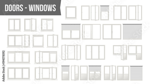 Plastic Pvc Windows Doors Set Vector Diffe Types Roller Blind Plastic Pvc Windows Doors Set Vector Diffe Types Roller Blind Shutters Opened And Closed Front View Home Design Element