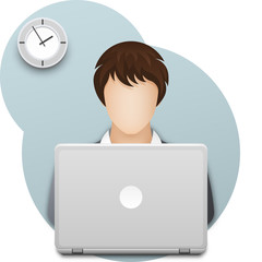 Wall Mural - business woman or office worker with laptop. successful young woman with short haircut, dressed in g