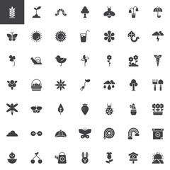 Naklejka na meble Spring season universal vector icons set, modern solid symbol collection, filled pictogram pack. Signs, logo illustration. Set includes icons as plant, sprout, sun, chicken, windmill, sunflower