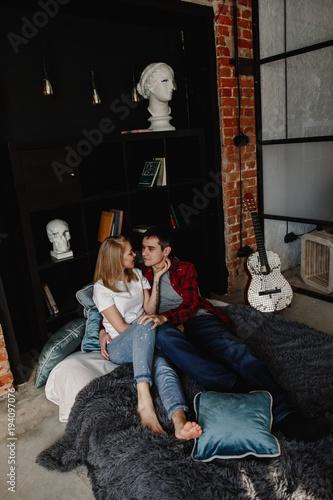 Stylish Young Couple Having Fun In Cozy Bedroom In Style