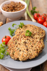 vegetarian steak with lentils and spices