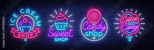 Fotomural Sweets Shop is collection logos of neon style