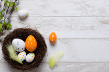 Happy Easter Decoration Background, Eggs In The Nest
