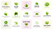 Vector collection of transparent beauty, eco cosmetics and healthy treatment symbols in green colors isolated on white background. Perfect for cosmetic, skin products and health care fashion insignia.