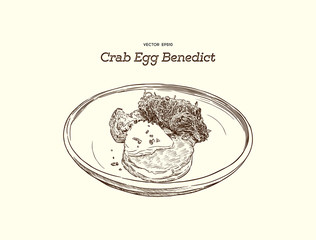 Wall Mural - Crab Cake on top with egg Benedict. hand draw sketch vector.