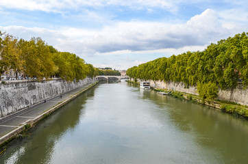 View of Tiber river from bridge in Rome