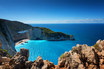 Wall Mural - Ship Wreck beach and Navagio bay. The most famous natural landmark of Zakynthos, Greek island in the Ionian Sea