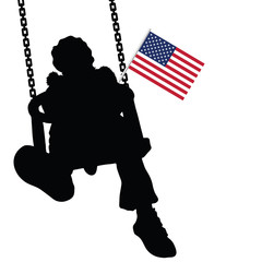 Wall Mural - child on a swing with an American flag