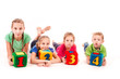 © len44ik - Happy kids holding blocks with numbers over white background