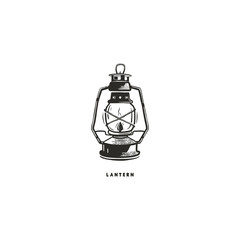 vintage hand drawn lantern concept. perfect for logo design, badge, camping labels. monochrome. symb