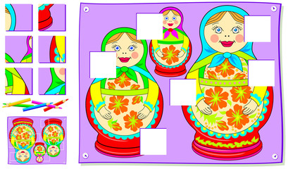 Wall Mural - logic puzzle game for young children. need to find missing pieces of picture and draw them in correc