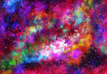 Wall Mural - star field in galaxy space with nebulae, abstract watercolor digital art painting for texture backgr