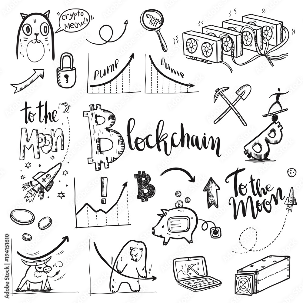 Image vectorielle Stock Crypto-currency doodle set. Vector illustration. |  Adobe Stock