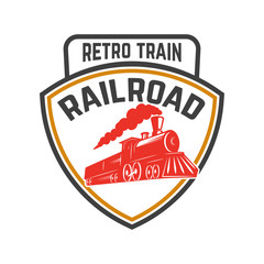 Wall Mural - Emblem template with retro train. Rail road. Locomotive. Design element for logo, label, emblem, sign.