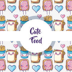 Wall Mural - Cute food pattern background kawaii cartoons