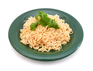 Sticker - Egg noodles, isolated in plate on white background.