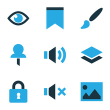 User Icons Colored Set With Layer, Eye, Sound And Other Vision
 Elements. Isolated Vector Illustration User Icons.