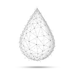 Canvas Print - Water drop or oil drop icon made with blockchain technology network polygon isolated on white background. Connection structure of droplet or raindrop. Low poly design.