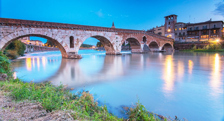 Sticker - The famous roman Ponte Pietro bridge in Verona, Italy