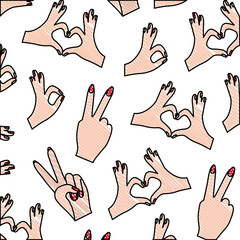 Sticker - hands forming a heart with fingers and ok pattern vector illustration design