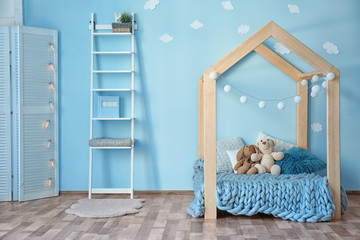 Wall Mural - Comfortable bed in modern children room