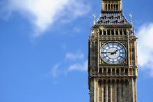 Big Ben In London With Blue Sky Background