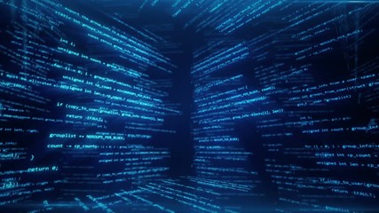Wall Mural - virtual space with running code in the form of cubes