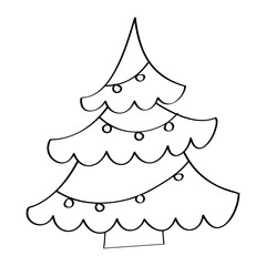 Sticker - christmas tree light decoration winter element vector illustration outline design