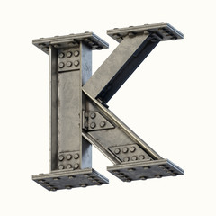 Steel beam font 3d rendering letter K